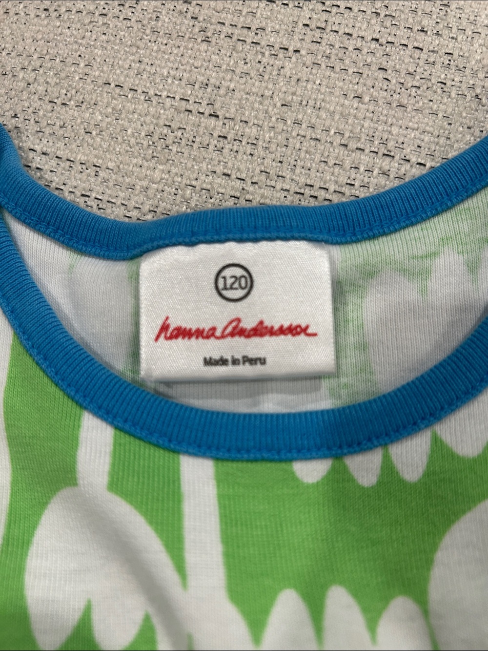 Hanna Andersson Green and White Floral Tulip Knit Dress with Blue Trim - Picture 3 of 3
